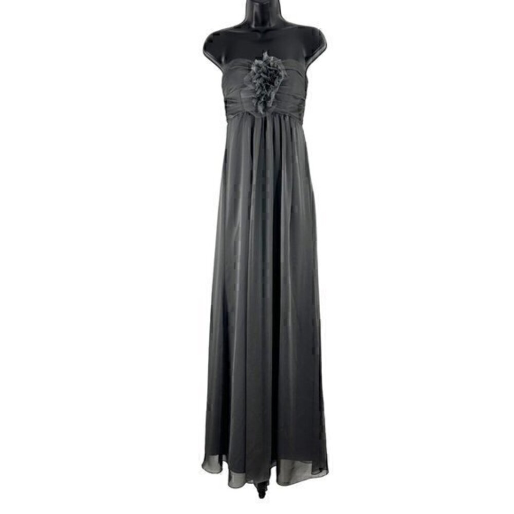 Jim Hjelm‎ Occasions Flower Chiffon Strapless Bridesmaid Maxi Dress Gray Size 4